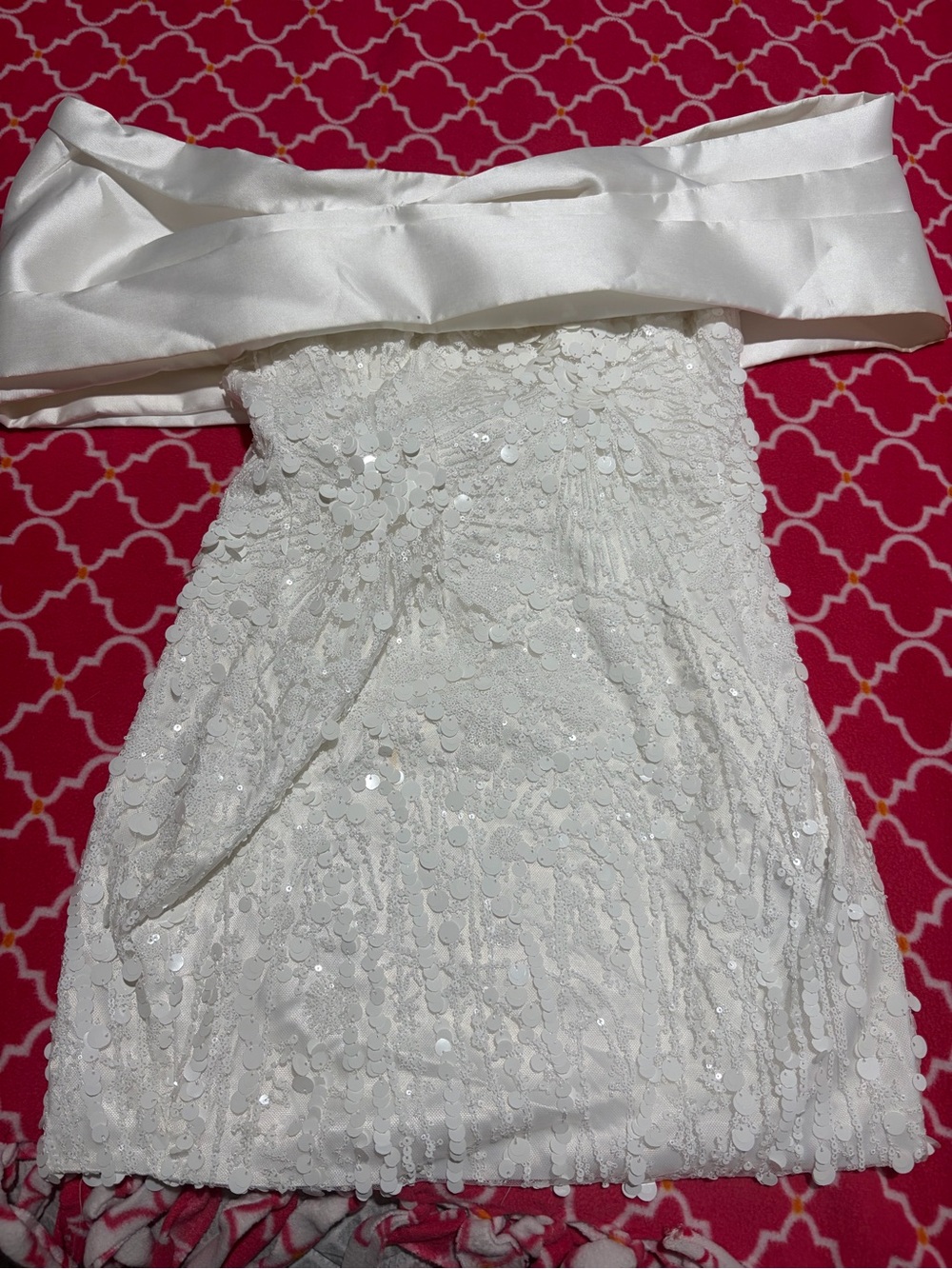 White Sequin Wedding Dress with Satin Waistband